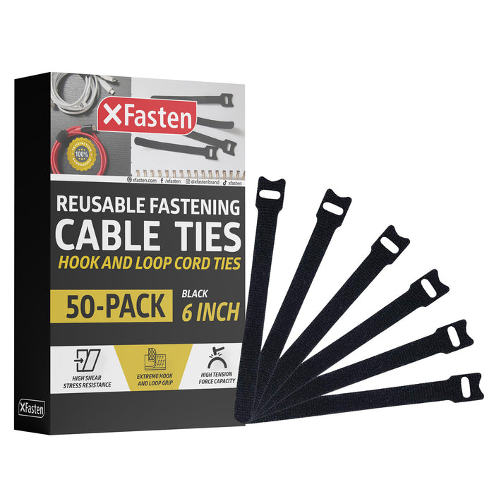 XFasten Cable Ties - 6 Inches Hook and Loop Fastening Zip Cord Ties St