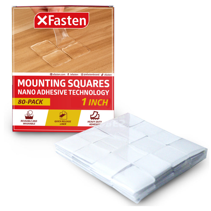 XFasten Acrylic Adhesive Mounting Squares | 1 Inch | 80-Pack