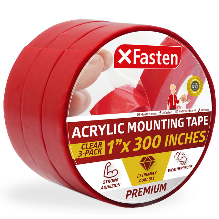 XFasten Acrylic Mounting Tape | 1 Inch x 300 Inches | Clear | 3-Pack