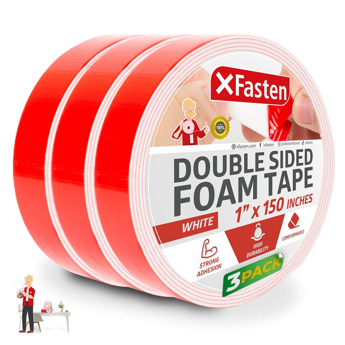 XFasten Foam Mounting Tape | 1 Inch x 150 Inch | 3-Pack