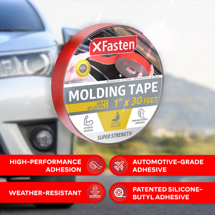 XFasten Molding Tape, Gray, 1-Inch x 30-Foot