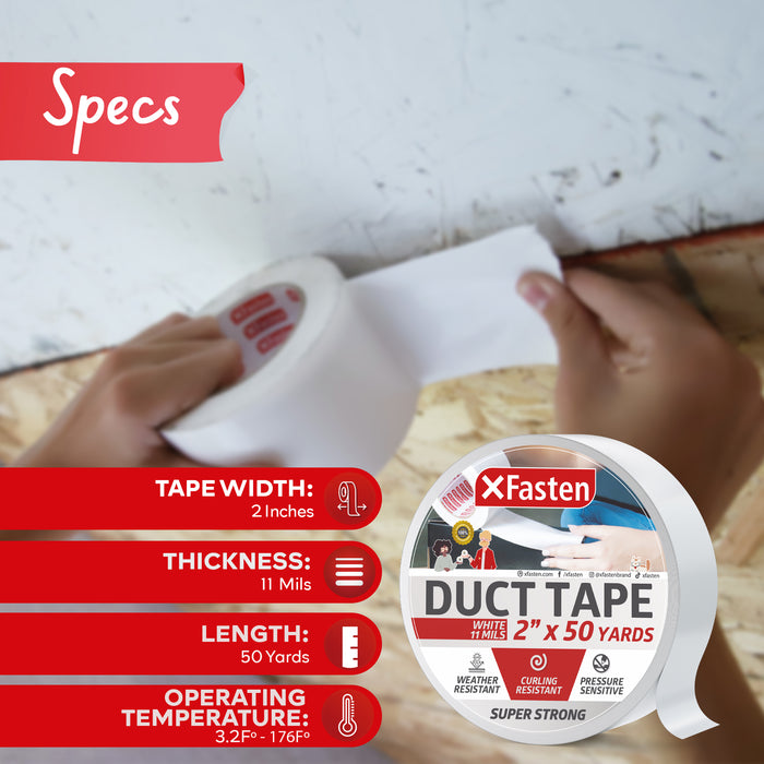 XFasten Super Strong Duct Tape 2 Inches x 50 Yards (White)