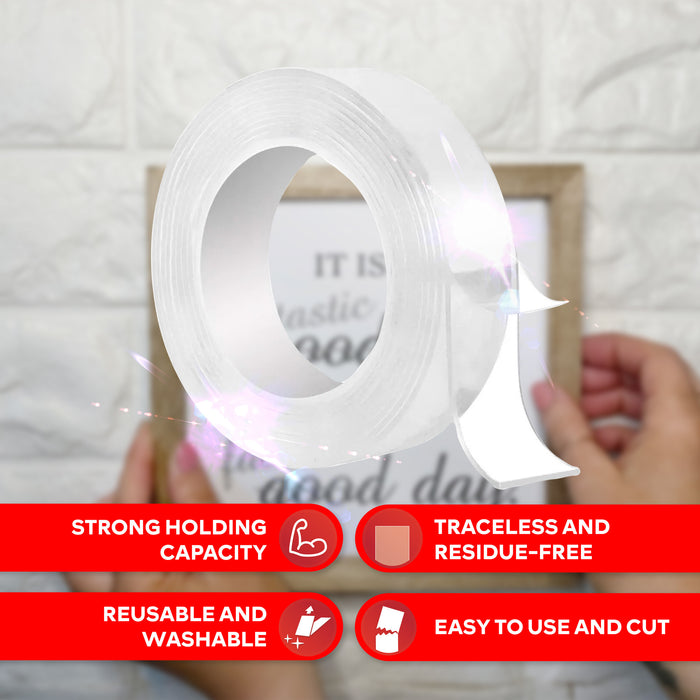 Double Sided Adhesive Tape 1/2inch 10ft Clear Double Sided Tape Heavy Duty  Removable Strong Adhesive Mounting Tape No Residue Transparent Tape for