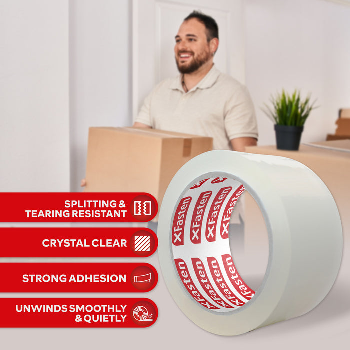 XFasten Heavy Duty Packing Tape | 2 Inches x 55 Yards | Clear | 6-Pack