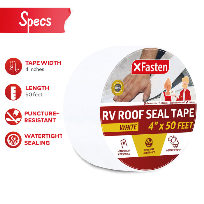 XFasten RV Roof Seal Tape, White, 4-Inches by 50-Foot