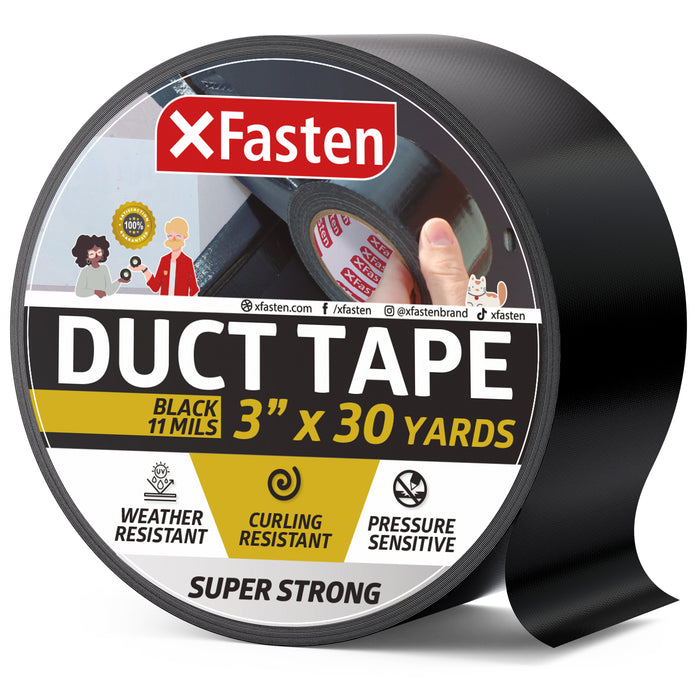 XFasten Super Strong Duct Tape 3 Inches x 30 Yards (Black)