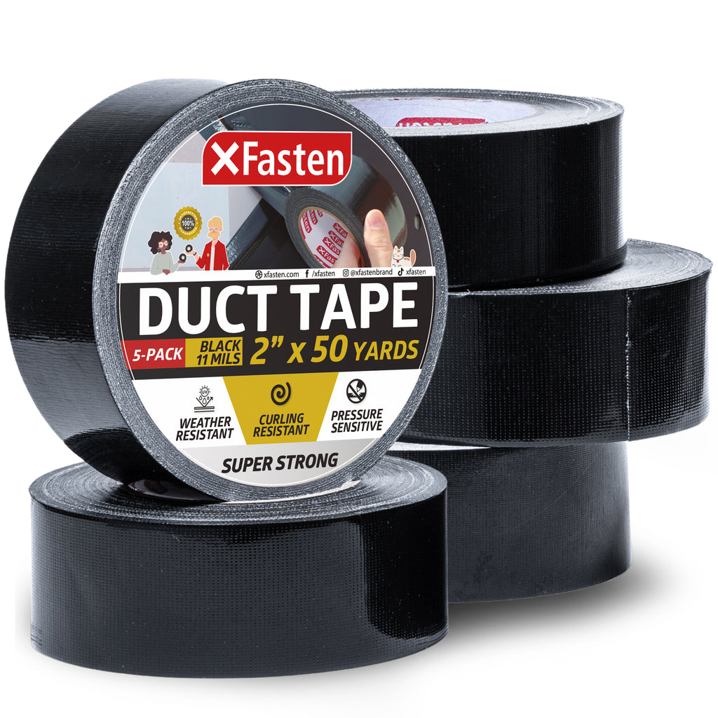 XFasten Black Duct Tape Super Strong 2” x 50 Yards (5-Pack, 750ft