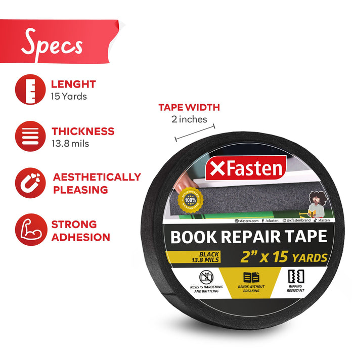 2 in X 15 Yds Black Bookbinding Tape Cloth Book Repair Tape