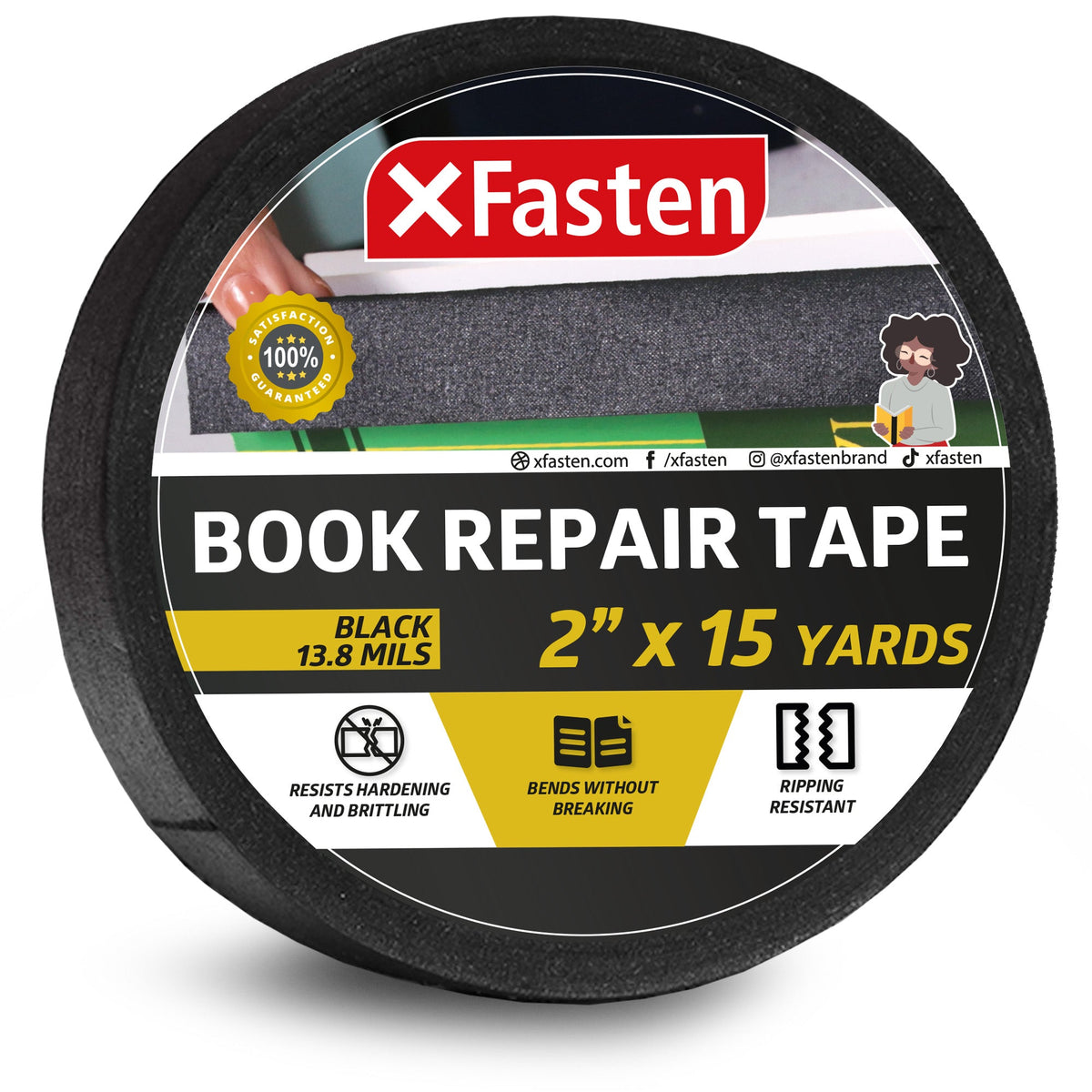 Fasten Book XFasten Book Binding Repair Tape, Black, 2-Inch by 15-Yard