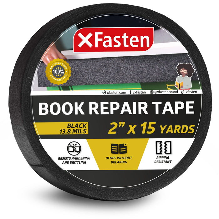 XFasten Book Binding Repair Tape, Black, 2-Inch by 15-Yard