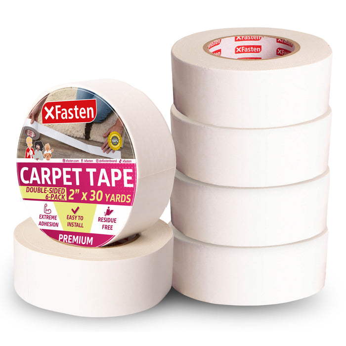 XFasten Double Sided Carpet Tape | 2 Inches x 30 Yards | 6-Pack