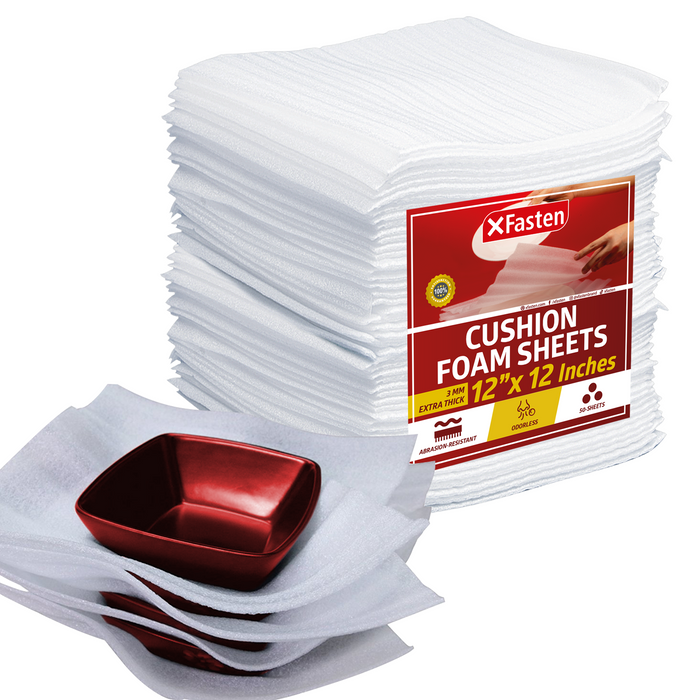 XFasten Cushion Foam Sheets 12-Inch by 12-Inch, Pack of 50
