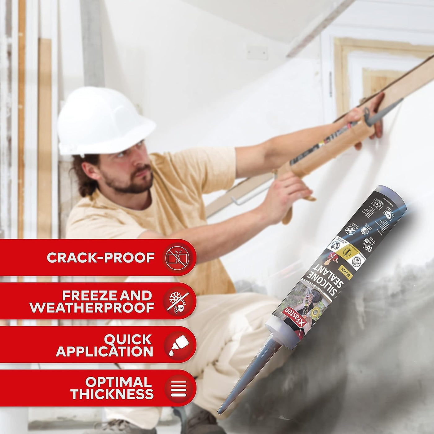 XFasten Black Silicone Caulk 10.1oz (16Pack 161.6oz Total) Odorless 1