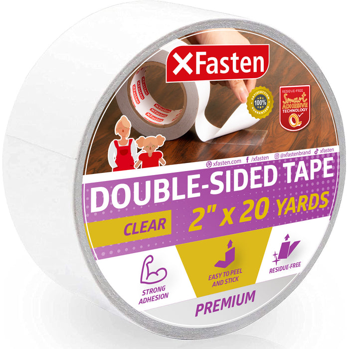 XFasten Double Sided Tape | 2 Inches x 20 Yards | Clear