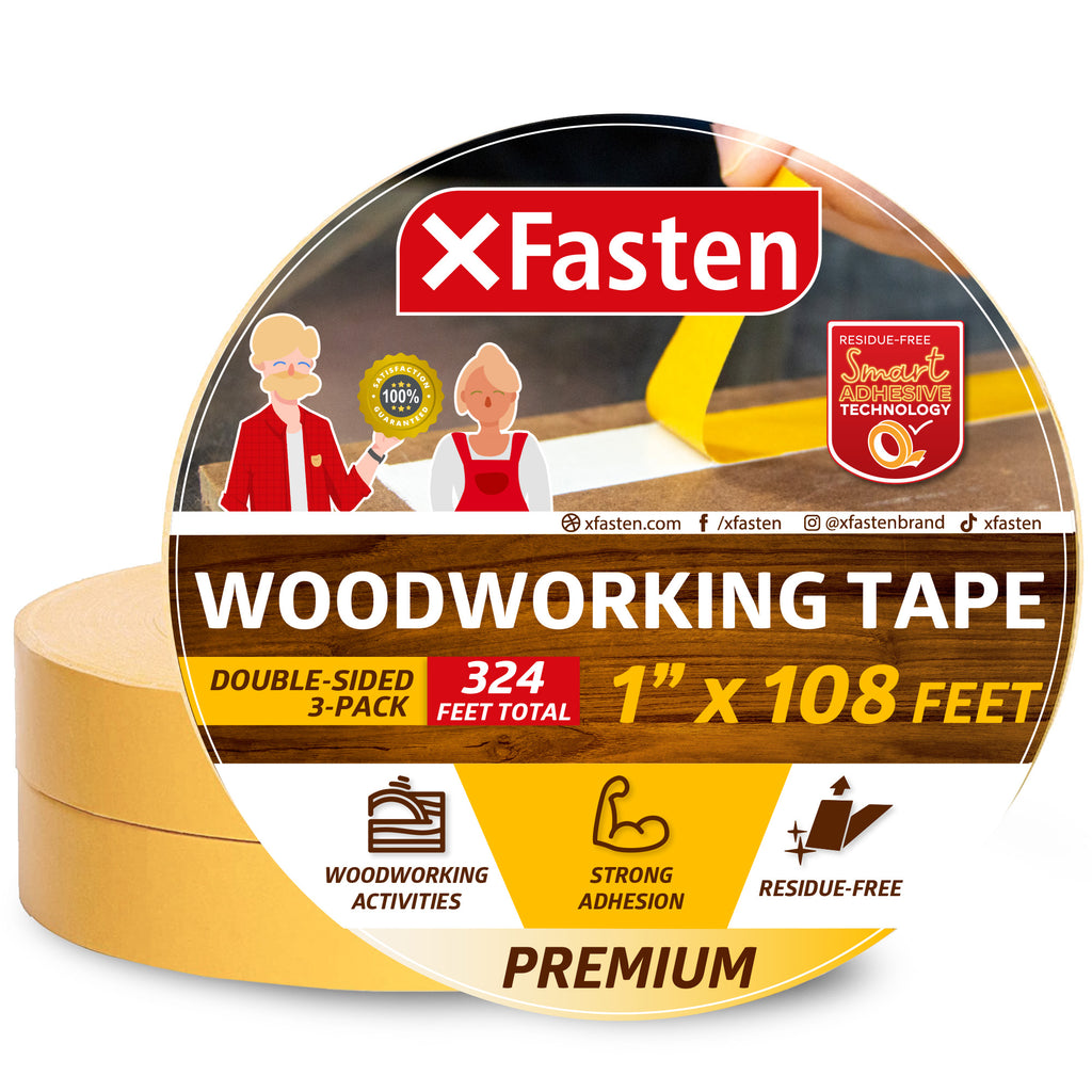 XFasten Tear-By-Hand Double Sided Tape, 2-Inch by 30-Yard, Easy Tear for DIY Crafts, Woodworking and Carpet Installation