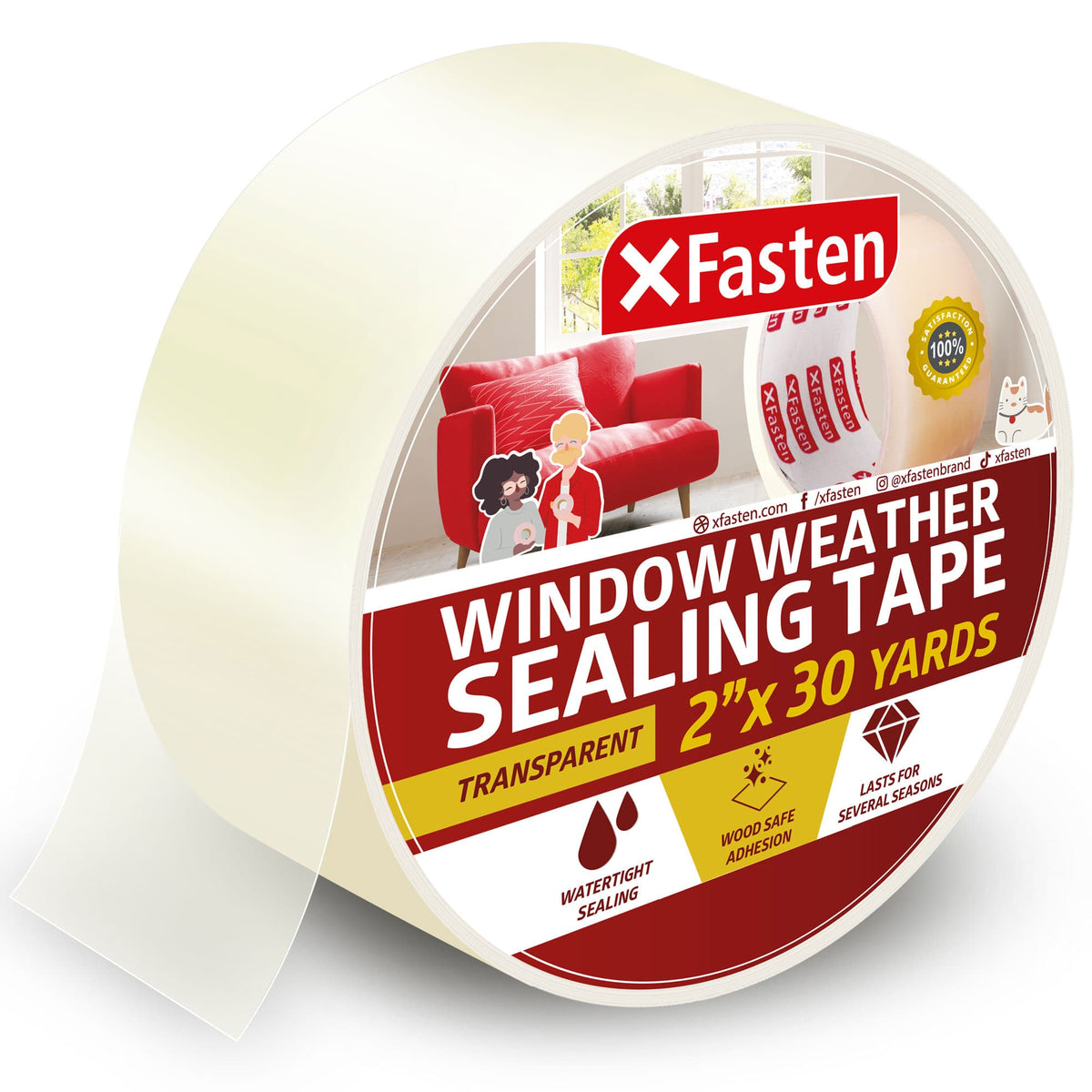 XFasten Fabric and Vinyl Repair Tape, Clear, 3-Inches by 20-Inches (2-Set)