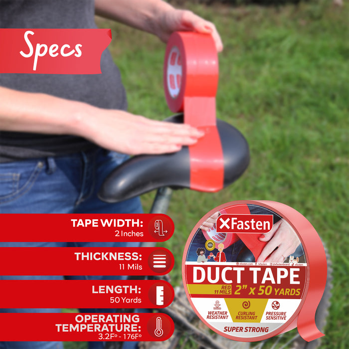 XFasten Super Strong Duct Tape 2 Inches x 50 Yards (Red)
