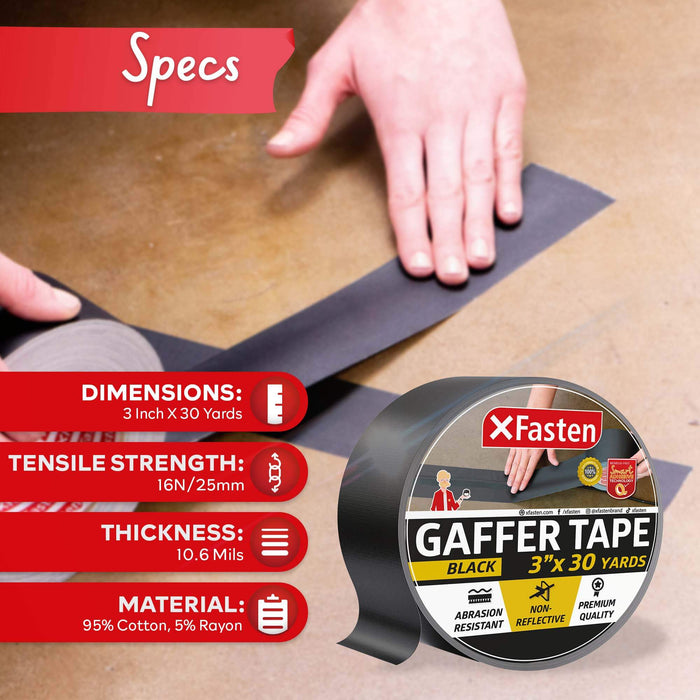 Gaffers Tape 3 Inch - Black Gaffers Tape - 4 Multi Pack - 30 Yards Per Roll  Gaffer Tape - Black Gaffer Tape - Black Tape for Stage Sets - Black Gaff  Tape - Photography and Filming Black Cloth Tape