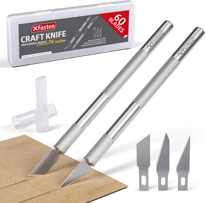 XFasten Craft Knife Set of 2 with 60 Craft Knife Blades