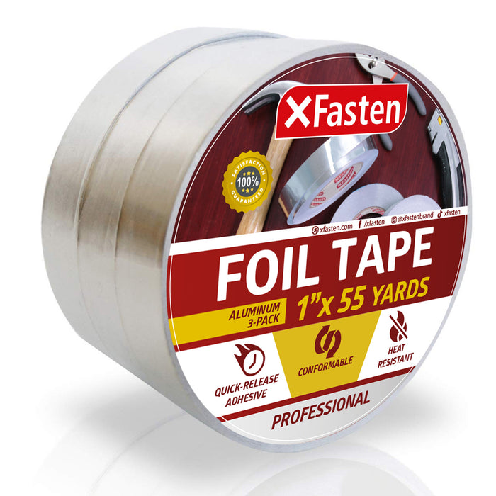 XFasten Professional Aluminum Foil Tape, 3.6 mil 1"x55 Yds (Pack of 3)