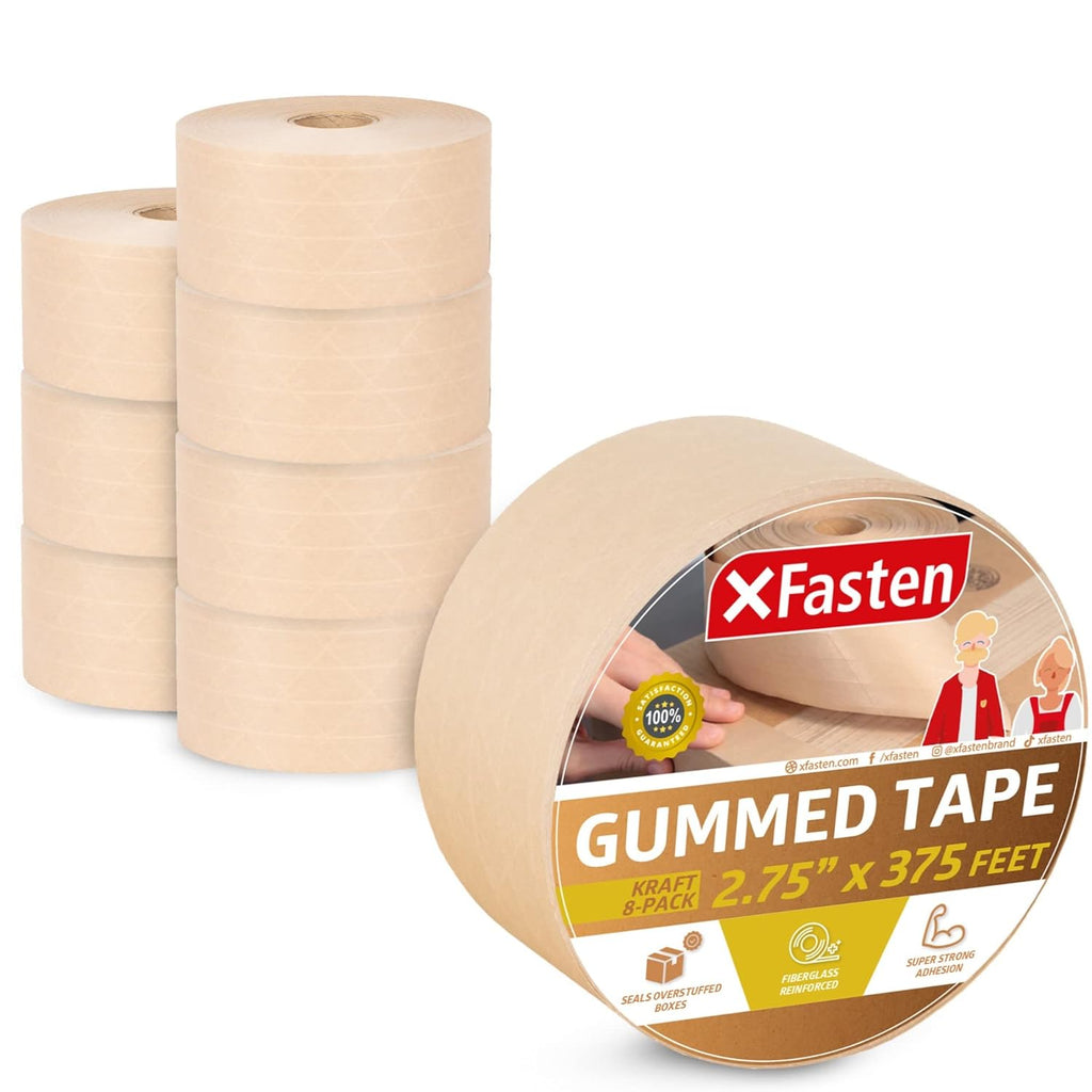 XFasten Gummed Paper Tape with Reinforced Fiberglass Backing, 2.75