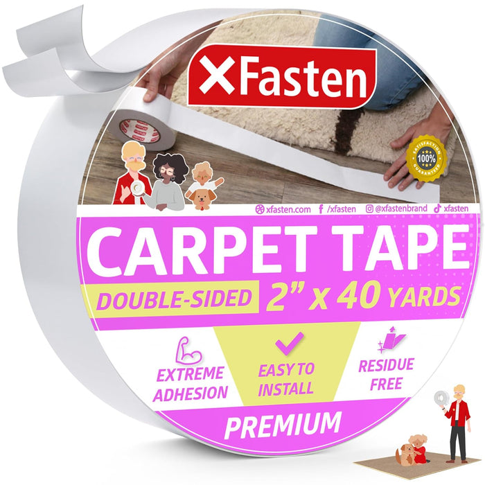 XFasten Double Sided Carpet Tape - Heavy Duty 2” x 40 yds Residue-Free Carpet Tape for Area Rugs Over Carpet, Keep Rug in Place, Rug Tape Hardwood Floor, Anti Slip Double Sided Rug Tape for Carpet