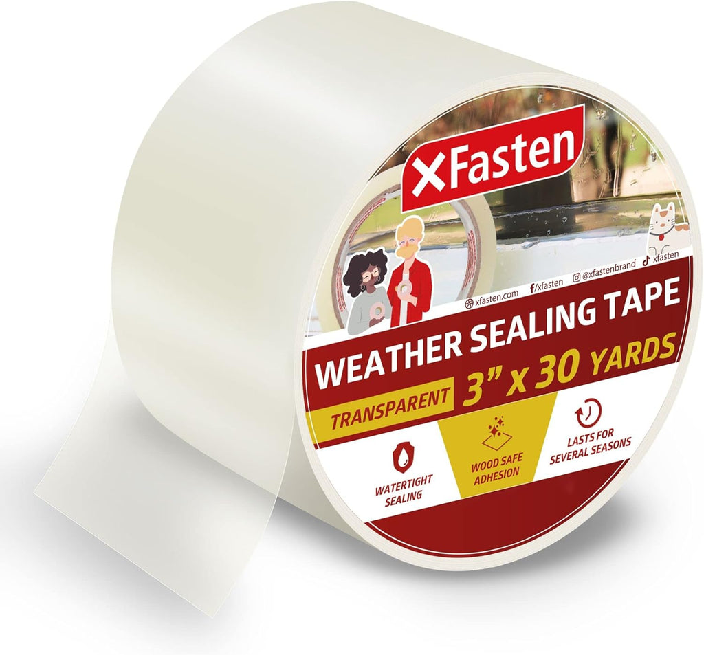 XFasten Transparent Window Weather Sealing Tape, 2-Inch x 30 Yards, Clear Window Draft Isolation Sealing Film Tape, No Residue