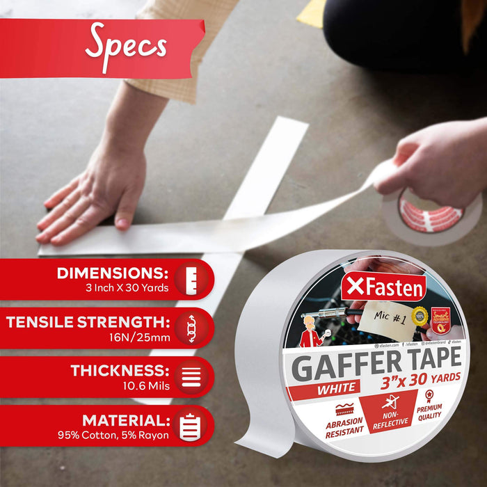 Gaffer Power Gaffer Tape, 3inches X 30 Yards, Red