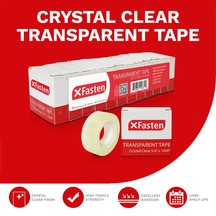 XFasten Transparent Tape 3/4-Inch by 1000-Inch, Pack of 12 - XFasten