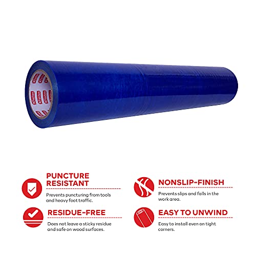 Floor Protection Film, 24 inch x 200' roll, Made in USA, Blue Self Adhesive  Floor Protector for Moving and Construction, Temporary Floor Covering for  Protection of Hardwood Floors, Tile, Hard Surfaces 
