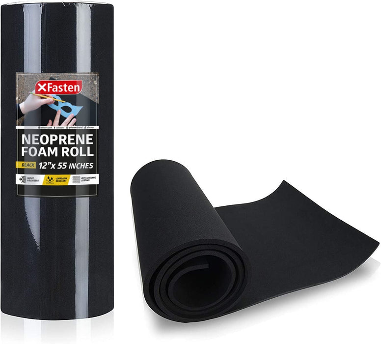 XFasten Neoprene Foam Roll, 1/4, Black, 12-inch by 55-inch