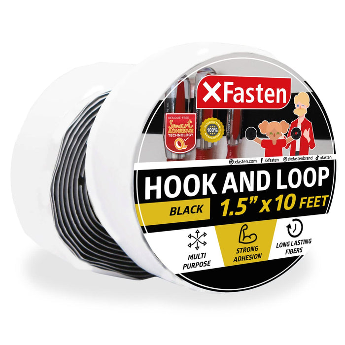XFasten Adhesive Hook and Loop Tape | 1.5 Inch x 10 Foot | Black