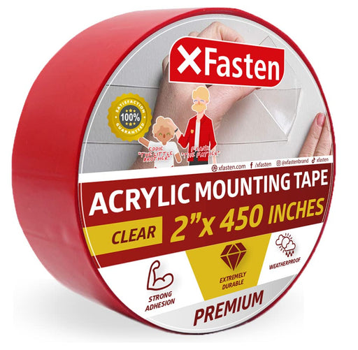 XFasten Double Sided Acrylic Mounting Tape Removable White 1Inch x 450Inch  Weatherproof Adhesive for Brick Walls Indoor and Outdoor Applications 