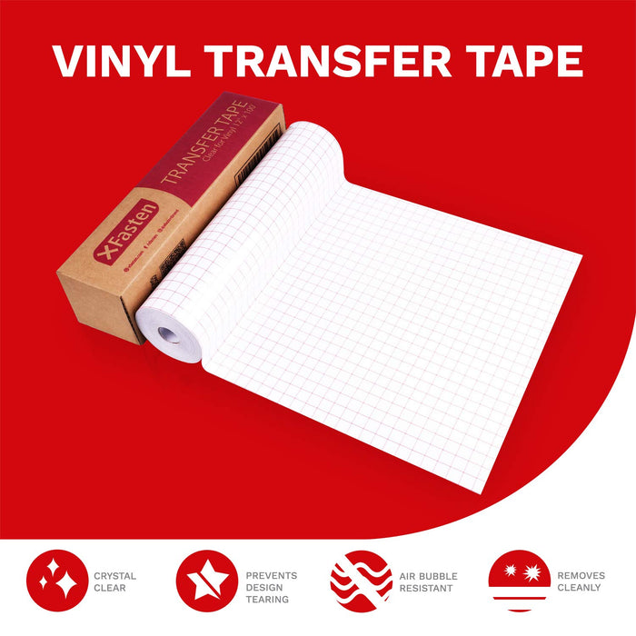 12 x 100' Roll of Clear Transfer Tape for Vinyl, Made in America, Vinyl Transfer Tape with Alignment Grid for Cricut Crafts, Decals, and Letters