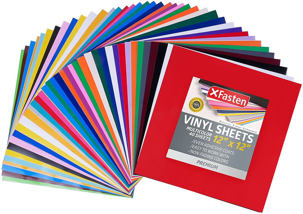 XFasten Permanent Vinyl Sheets | 12 Inches x 12 Inches | 40 Sheets | Assorted Colors