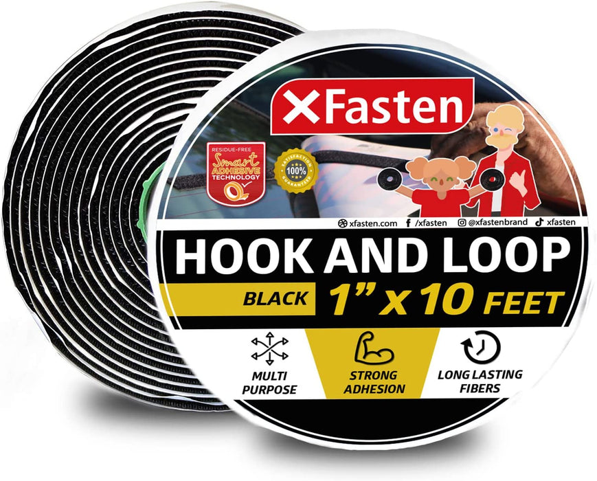 XFasten Adhesive Hook and Loop Tape | 1 Inch x 10 Foot | Black