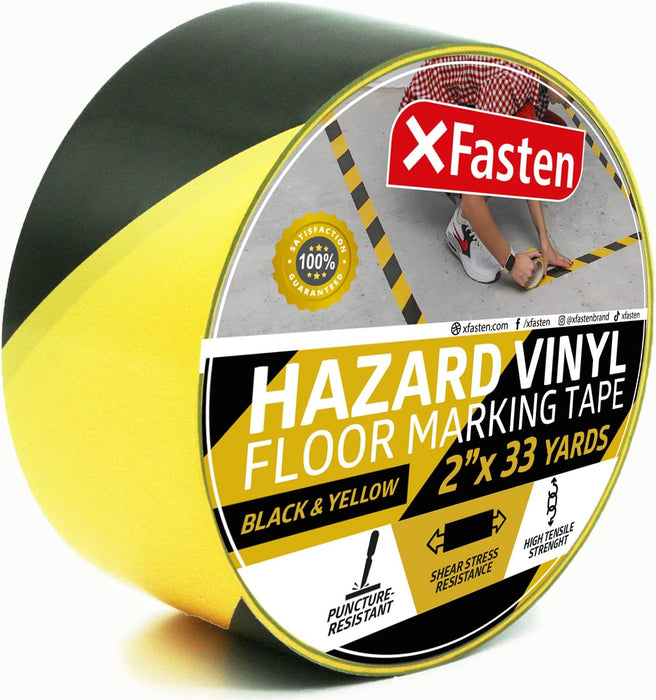 XFasten Hazard Warning Safety Striped Tape, Black and Yellow, Waterproof, 2-Inch x 33-Yards