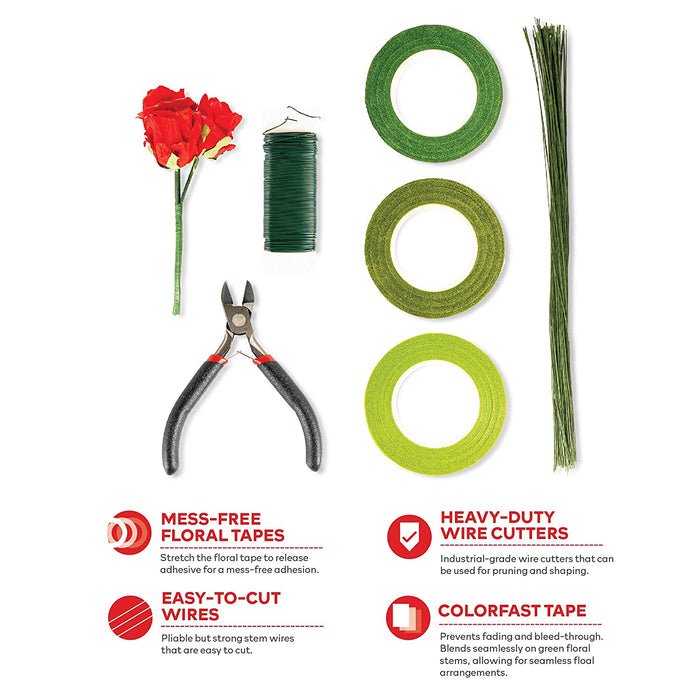 Floral Tape Kit Adhesive Waterproof Flower Tape And Green Floral Wire And  Floral