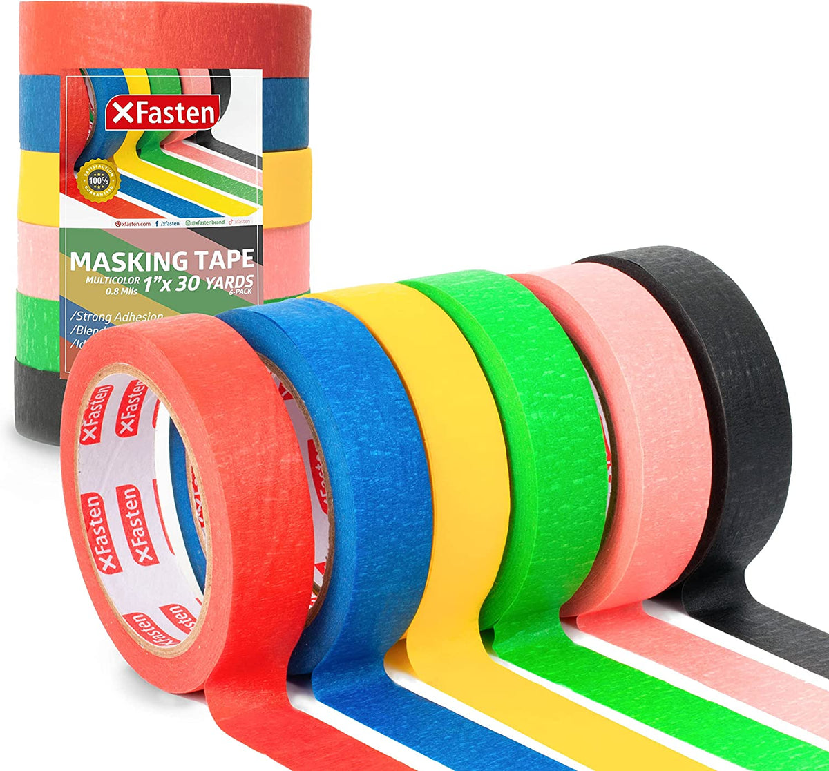 Masking Tape 1 Inch 6 Pack, Adhesive Painting Tape Bulk for General Purpose  Use