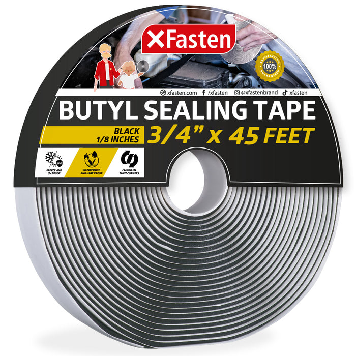 XFasten Butyl Seal Tape | 3/4 Inch x 45 Foot | 1/8" Thick | Black