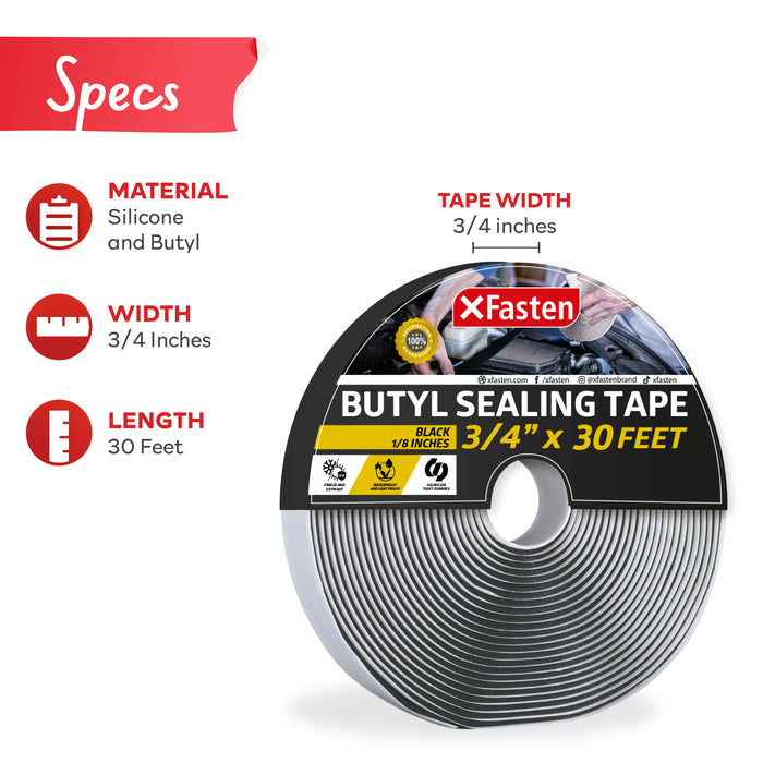 XFasten Butyl Seal Tape | 3/4 Inch x 30 Foot | 1/8" Thick
